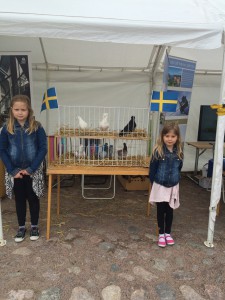 Emma och Emilia visar duvor